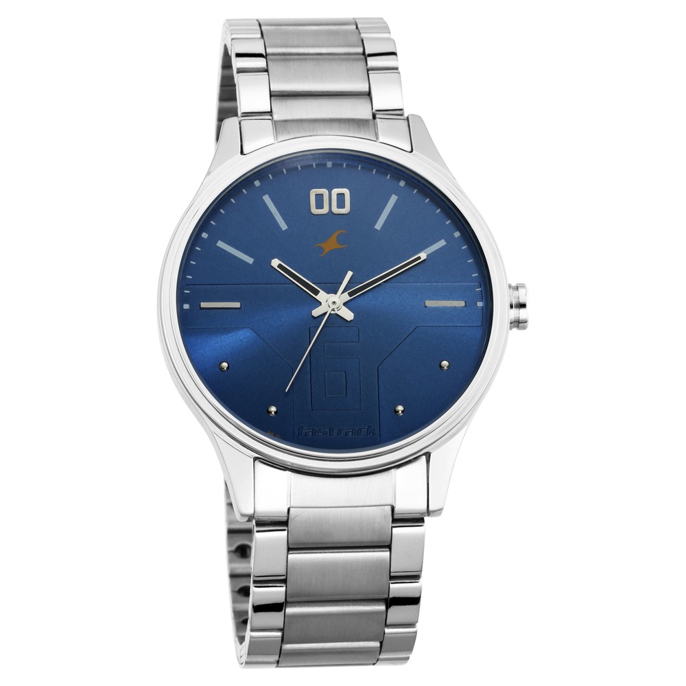 Fastrack 3247SM01 Bare Basics Quartz Analog Blue Dial Stainless Steel Strap Watch for Guys